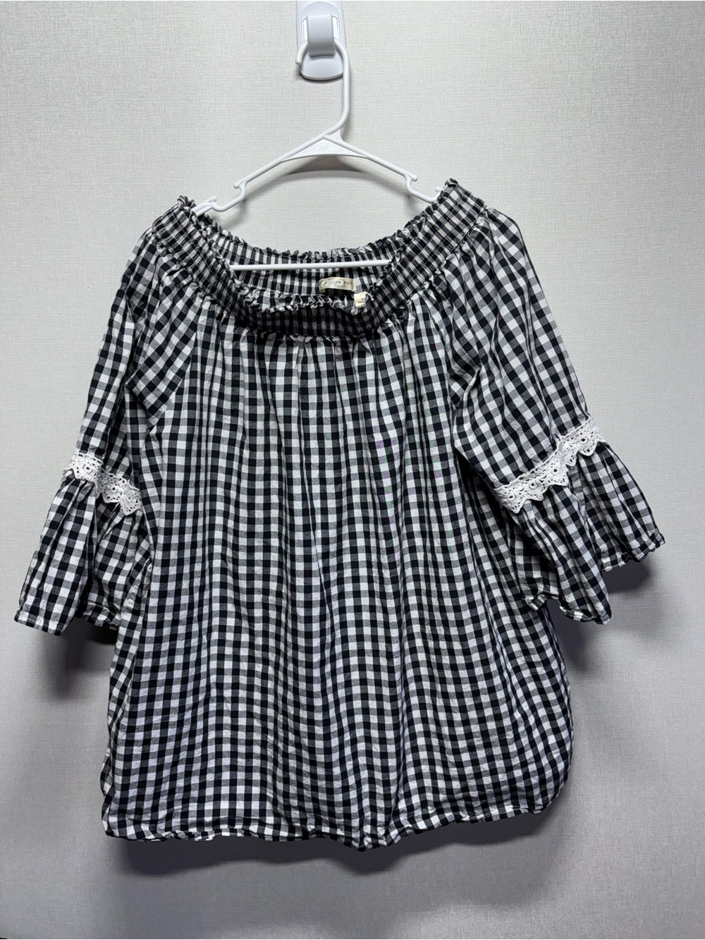 Studio West Black and White Gingham Off-Shoulder Top